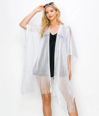 silver metallic fringe kimono swimsuit cover up bathing suit coverup beach layer summery pool lake cover Modern smart causal female chic effortless outfit womens ladies gift elegant effortless clothing everyday stylish clothes apparel outfits chic winter summer style women’s boutique trendy teacher office cute outfit boutique clothes fashion quality work from home coastal beachy vacation
