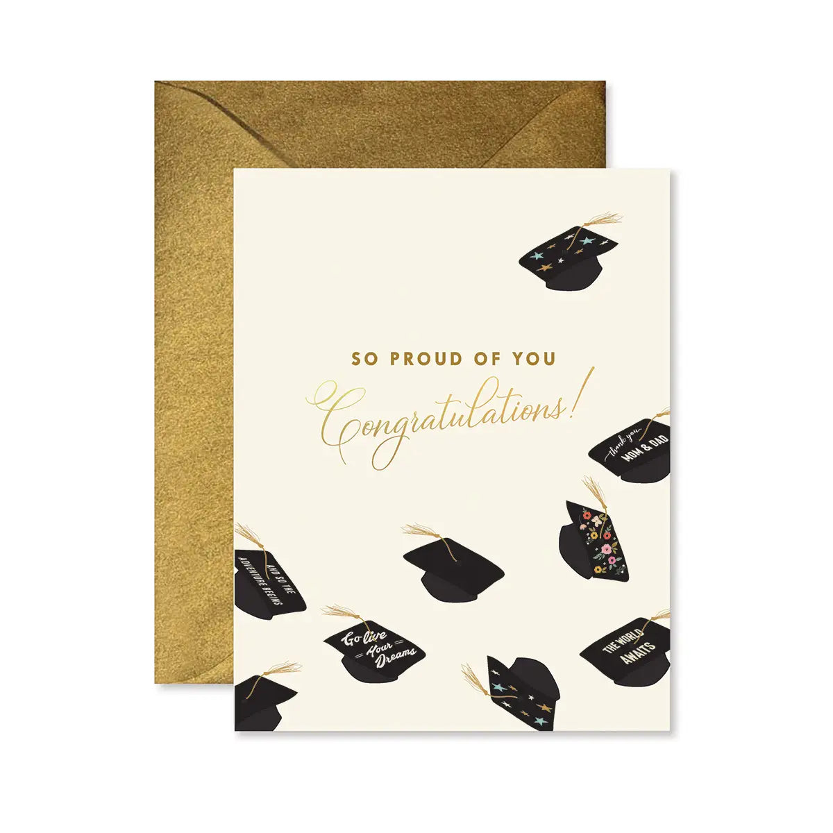 graduation card cute woman-owned Usa made adorable gold gift for her 