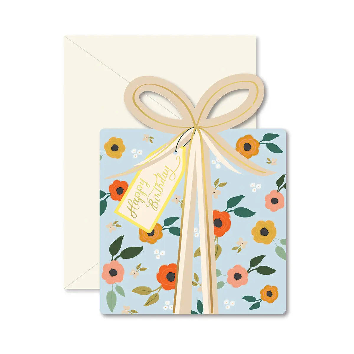 Birthday Present Card Blue Floral