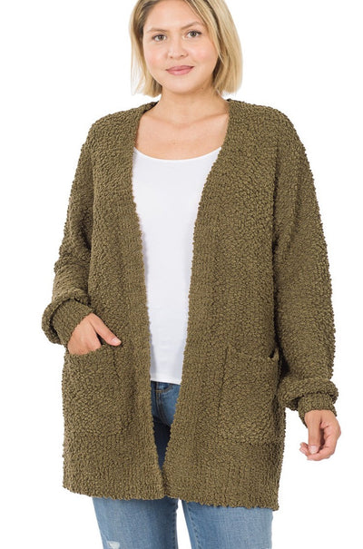 Olive green popcorn knit cardigan plus size soft cozy layer sweater fall winter Modern smart causal female chic effortless outfit womens ladies gift elegant effortless clothing everyday stylish clothes apparel outfits chic winter fall autumn professional style women’s boutique trendy teacher office cute outfit boutique clothes fashion quality work from home neutral wardrobe essential basics lounge athleisure gift for her midsize curvy sizes 