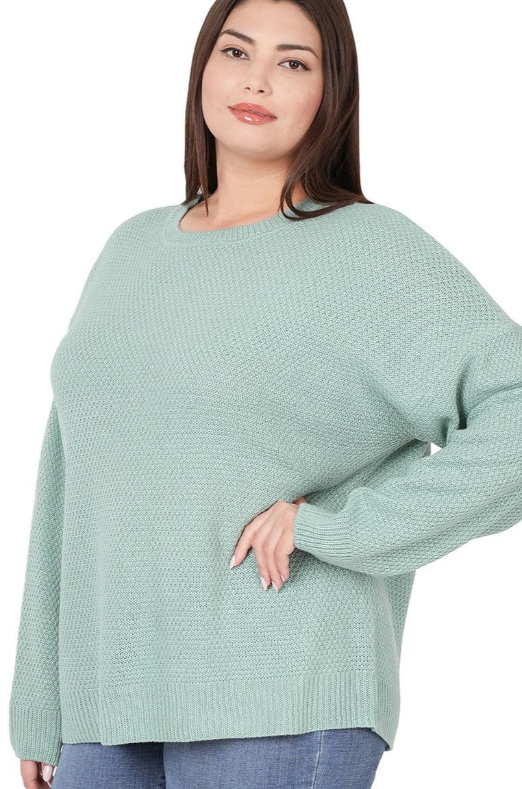 teal blue crew neck seater knit plus size midsize curvy women gift fall winter layer lightweight classic timeless style outfit casual Modern smart causal female chic effortless outfit womens ladies gift elegant effortless clothing everyday stylish clothes apparel outfits chic winter fall autumn professional style women’s boutique trendy teacher office cute outfit boutique clothes fashion quality work from home neutral wardrobe essential basics lounge athleisure gift for her midsize curvy sizes 