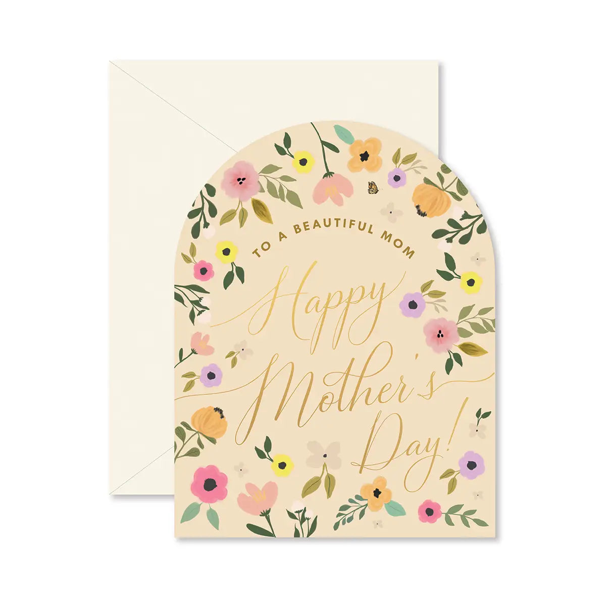 mothers day card with gold foil and floral border arch shape made in the USA by a woman-owned business