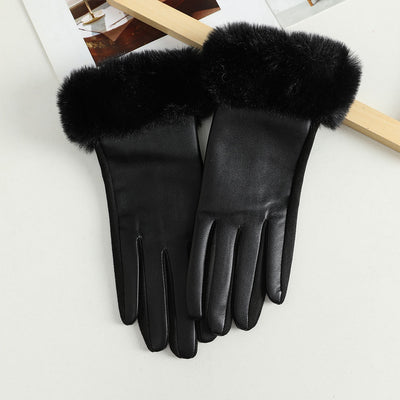 black faux leather fur gloves touch screen friendly chic everyday dressy casual elegant sophisticated timeless elevated womens gloves gift for her xmas christmas stocking stuffer idea