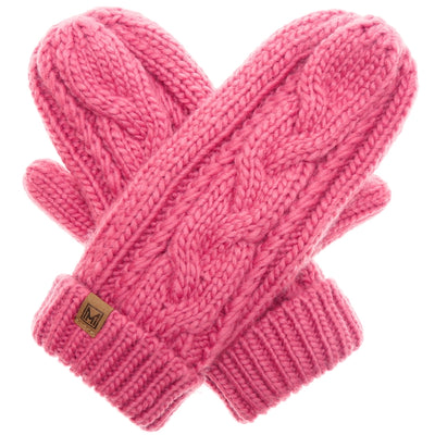 bright hot pink mittens womens fleece lined warm winter cable knit chic everyday casual gift for her idea stocking stuffer christmas holidays snow 