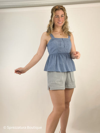 dusty blue Swiss dot cami tank top sleeveless peplum chic casual everyday summer style top Modern smart causal female chic effortless outfit womens ladies gift elegant effortless clothing everyday stylish clothes apparel outfits chic winter summer style women’s boutique trendy teacher office cute outfit boutique clothes fashion quality work from home 