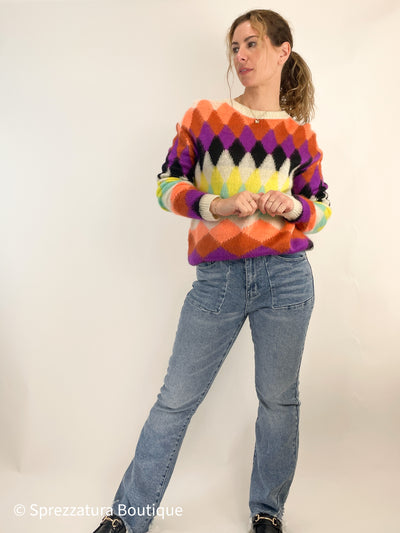 Colorful diamond fuzzy crew neck womens sweater fall teacher back to school mom work professional Modern smart causal female chic effortless outfit womens ladies gift elegant effortless clothing everyday stylish clothes apparel outfits chic winter summer style women’s boutique trendy teacher office cute outfit boutique clothes fashion quality work from home coastal beachy neutral wardrobe essential basics lounge athleisure gift for her midsize curvy sizes 