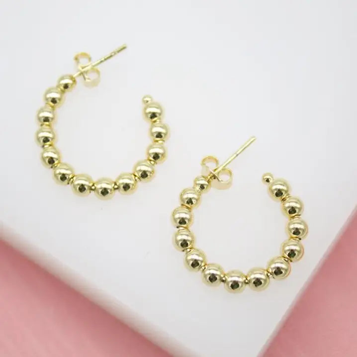 Gold filled bead hoop earrings cute chic everyday casual made in the USA