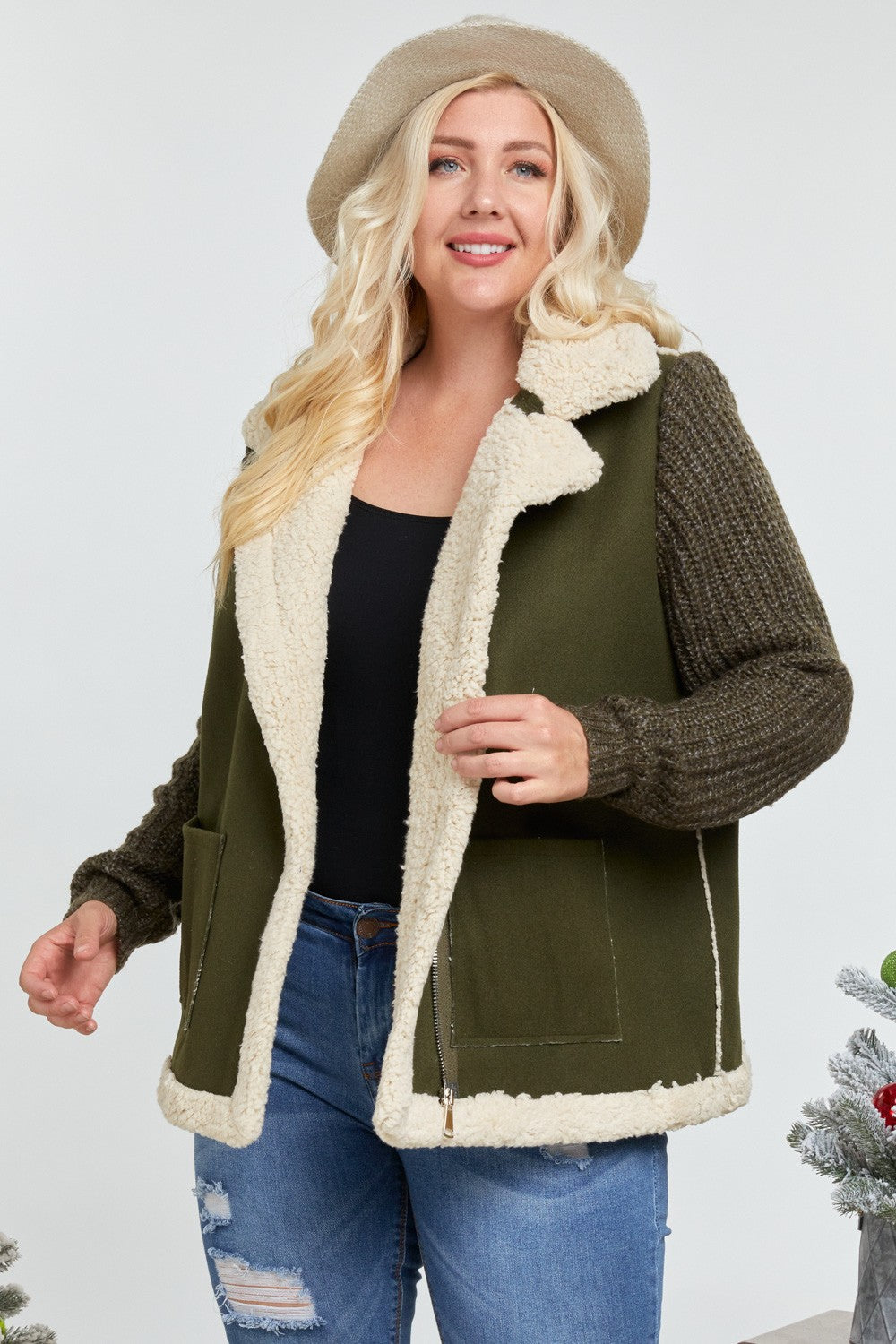 Olive green faux suede jacket coat women's ladies winter fall sweater sleeve sherpa soft fuzzy moss green. Modern smart causal female chic effortless outfit womens ladies gift elegant effortless clothing clothes apparel outfits chic summer style women’s boutique trendy fall back to school teacher office cute outfit  lounge athleisure midsize curvy sizes plus size