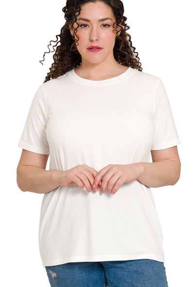 White tee t-shirt classic basic style everyday plus size relaxed fit Modern smart causal female chic effortless outfit womens ladies gift elegant effortless clothing everyday stylish clothes apparel outfits chic winter spring style women’s boutique trendy teacher office cute outfit boutique clothes fashion quality work from home lounge athleisure gift for her 