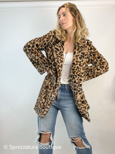 Women's coat faux fur jacket leopard cheetah print brown dressy holiday party christmas outfit outerwear cozy soft pockets casual chic fashionable trendy fun funky Modern smart causal female chic effortless outfit womens ladies gift elegant effortless clothing clothes apparel outfits chic fall winter style women’s boutique trendy teacher office cute outfit boutique clothes fashion work from home lounge