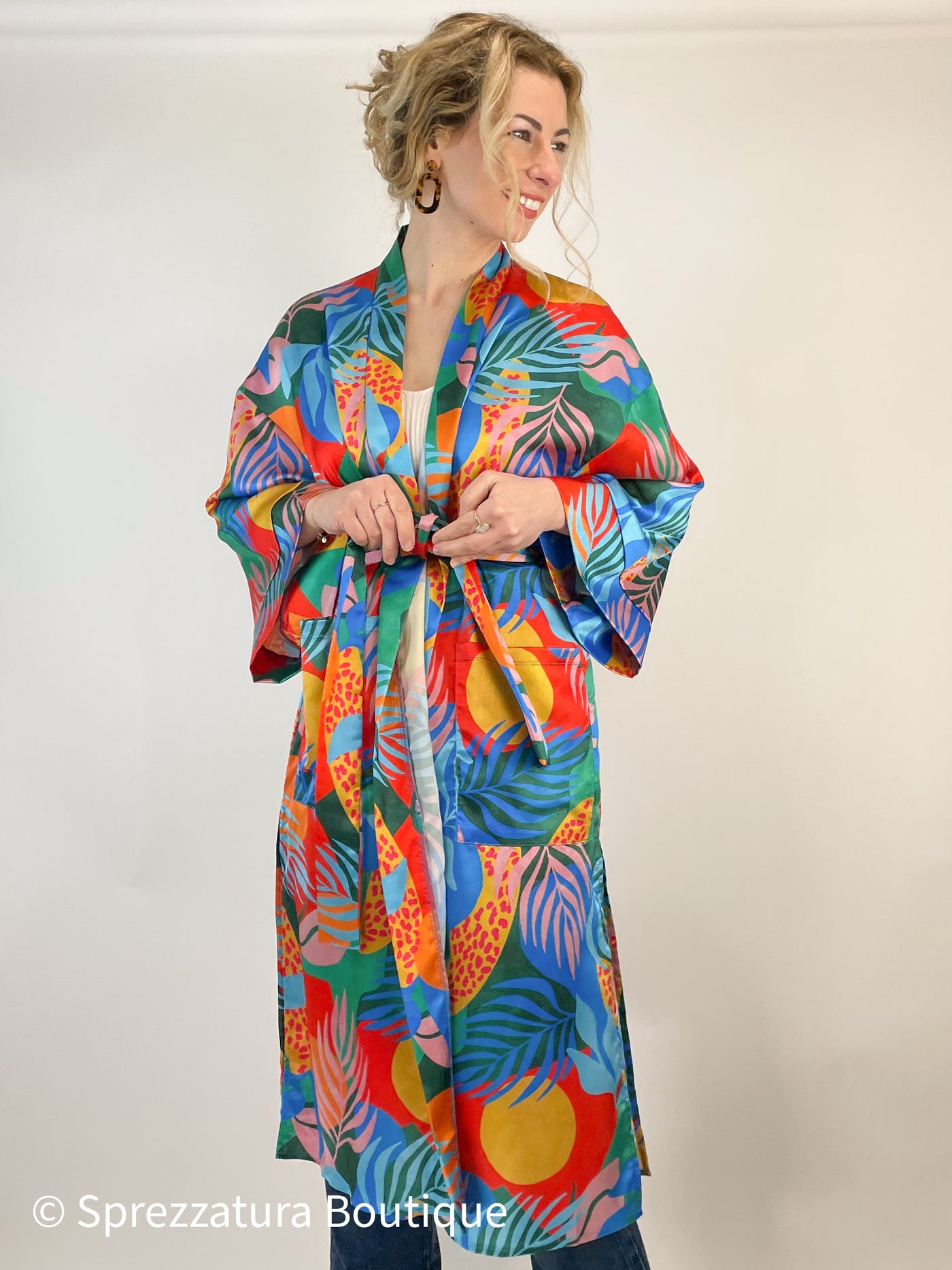 Women's kimono robe tropical bright colorful chic travel vacation layer swim coverup stylish bathing suit beachy robe Modern smart causal female chic effortless outfit womens ladies gift elegant effortless clothing everyday stylish clothes apparel outfits chic winter spring style women’s boutique trendy teacher office cute outfit boutique clothes fashion quality work from home lounge  gift for her midsize 