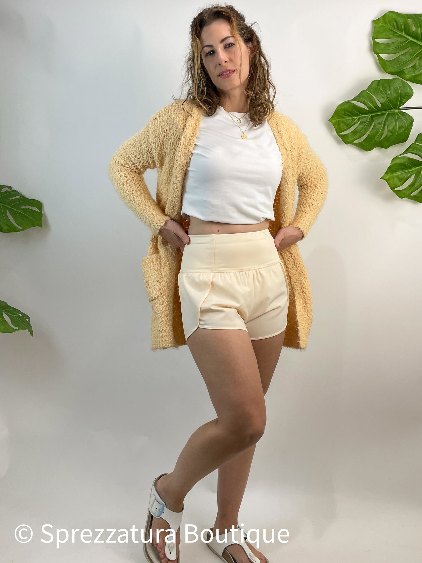 Light yellow pastel orange exercise altheisure shorts loungewear fall summer style women's lightweight quick dry lined creamy. Modern smart causal female chic effortless outfit womens ladies gift elegant effortless clothing clothes apparel outfits chic summer style women’s boutique trendy cute outfit