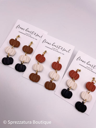Pumpkin dangle earrings fall chic casual cute clay earrings local woman-owned made in USA neutrals 