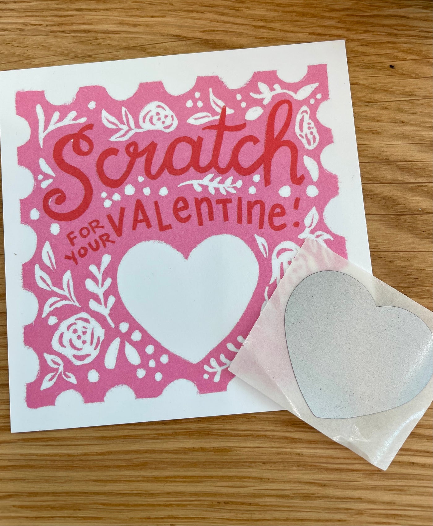 Valentine in pink, red, and white. Scratch for your valentine. Scratch off valentines day card.