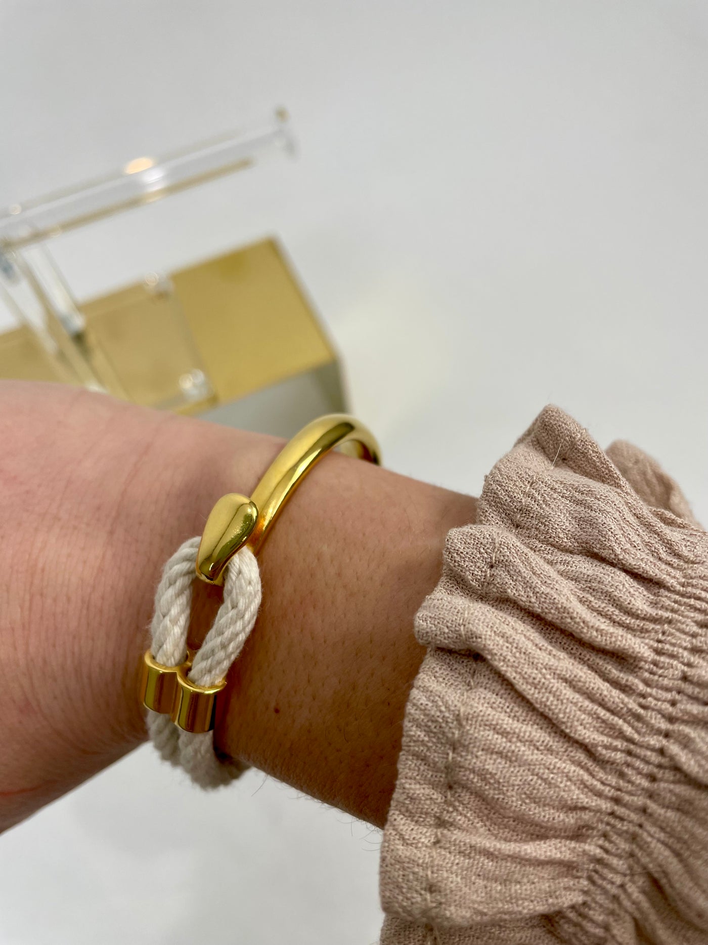 Half gold plated and half natural rope with a hook closure detail makes this bracelet a New England classic. Coast bracelet that is handmade by a small woman owned business from the south shore here in New England.