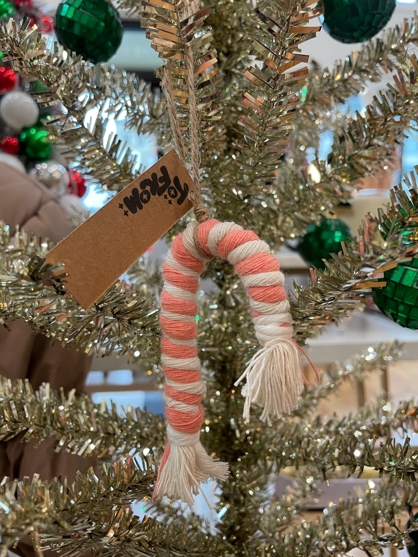 Candy Cane Macrame Ornament