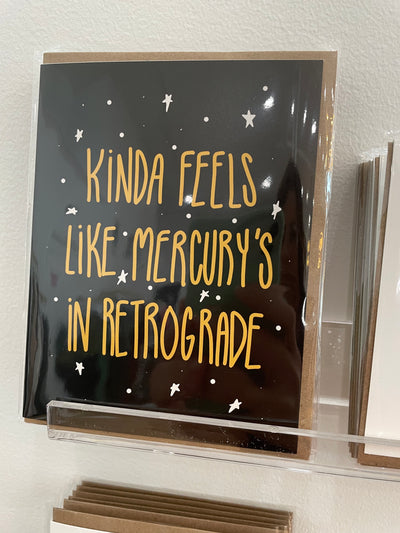 Mercury in retrograde card for a friend. Woman owned business.