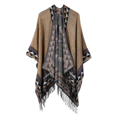 Brown, black, and grey women's shawl wrap southwestern print pattern neutral casual chic work office teacher fall winter xmas Christmas gift for her. Modern smart causal female chic effortless outfit womens ladies gift elegant effortless clothing clothes apparel outfits chic summer style women’s boutique trendy fall back to school teacher office cute outfit 