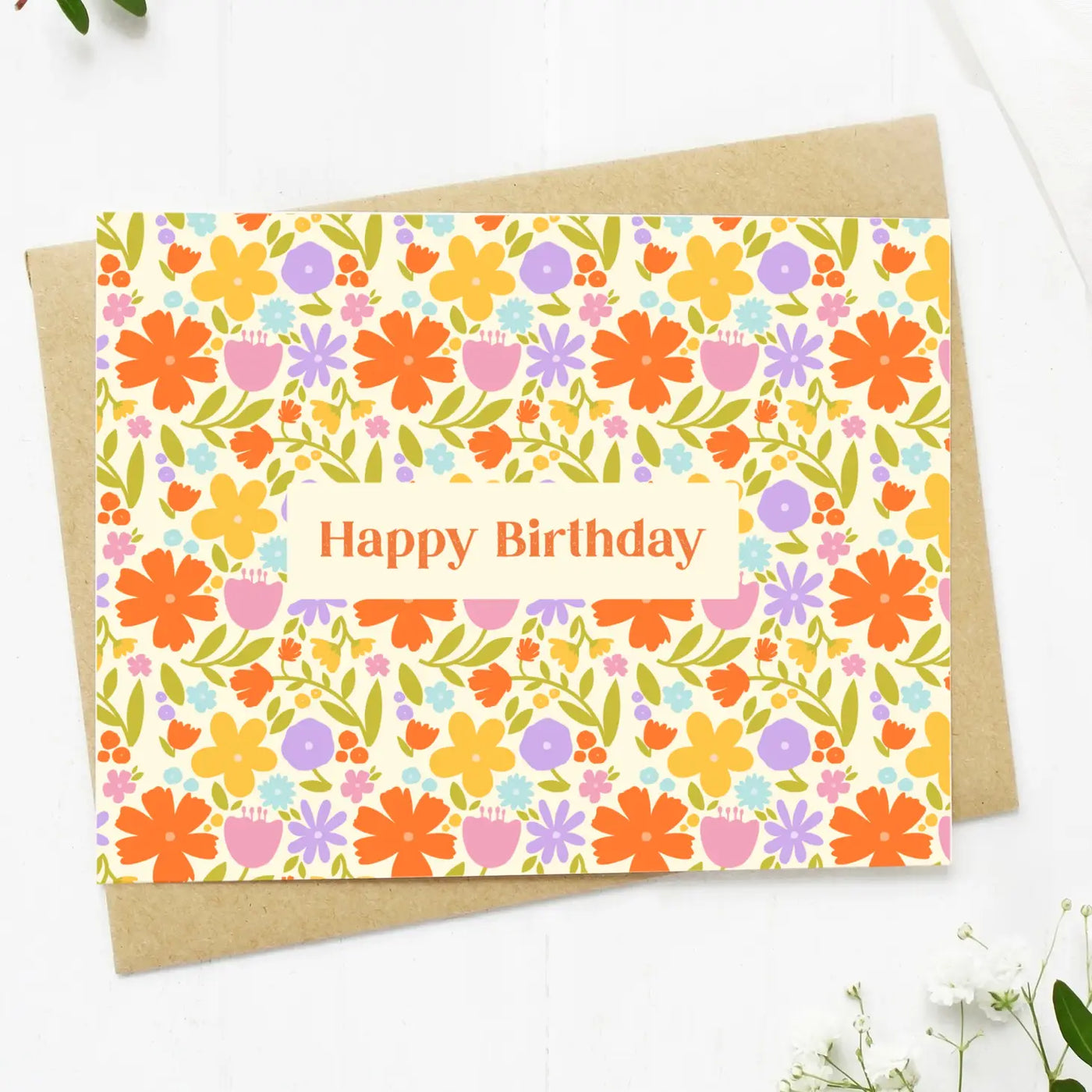 Happy birthday card floral flowers for her spring summer cute card gift for her made in the Usa woman-owned business small 