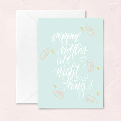 New baby mom mama card cute funny pastel popping bottles silly gift for her 