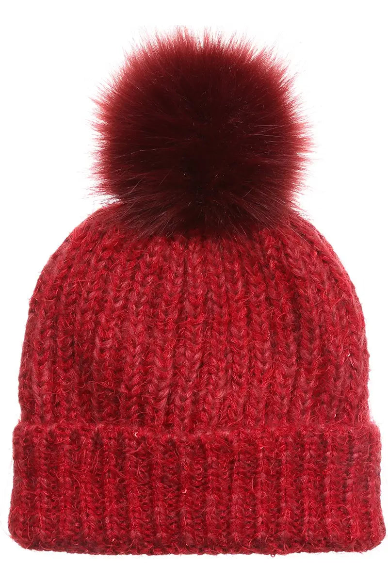 Red sequin faux fur pom pom beanie women's valentines spring winter warm sherpa lined beanie hat snow ski Modern smart causal female chic effortless outfit womens ladies gift elegant effortless clothing clothes apparel outfits chic winter style women’s boutique trendy teacher office cute outfit boutique clothes fashion work from home lounge athleisure holiday gift for her midsize curvy sizes 